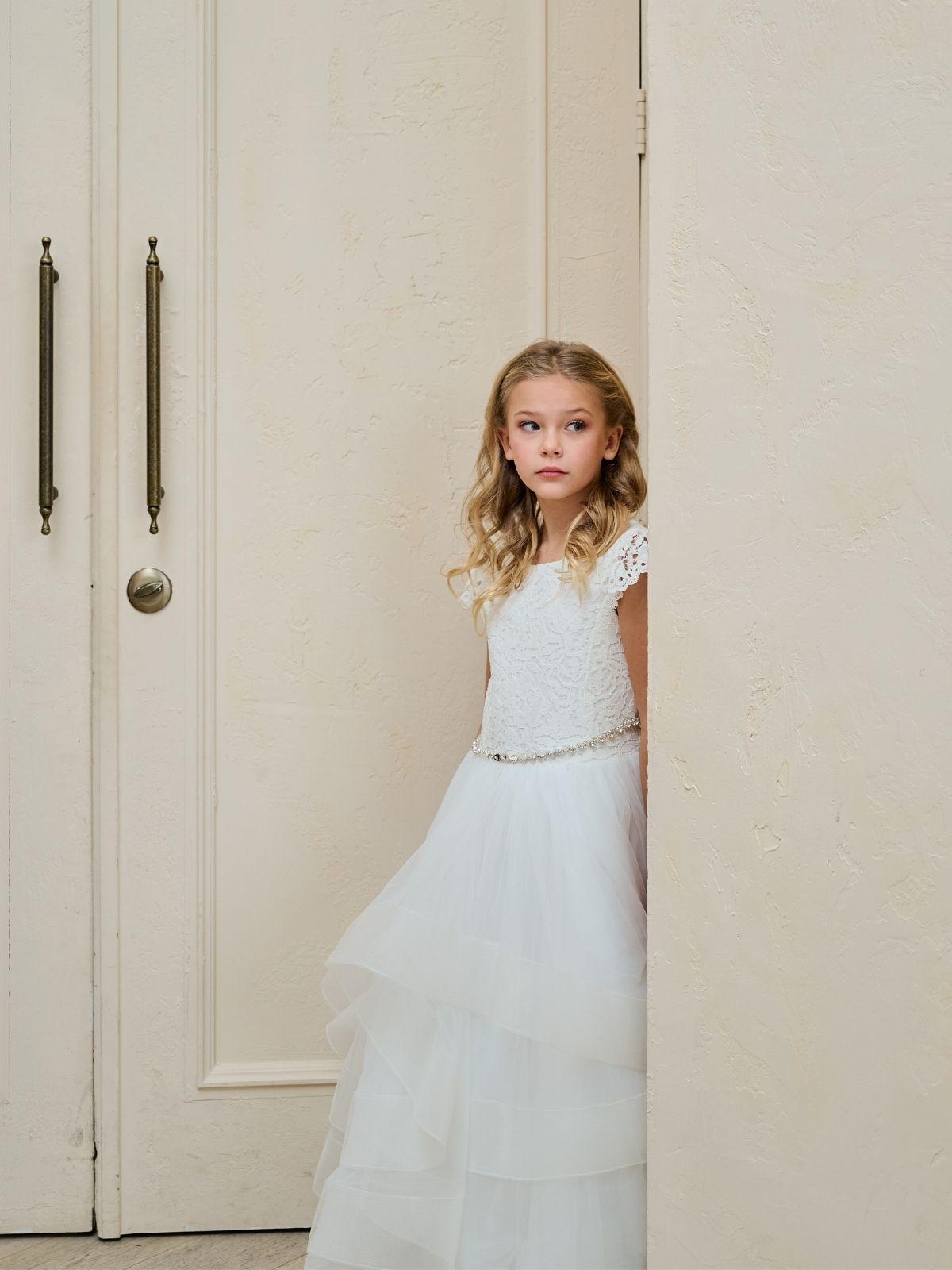 Teter Warm Lace Puff Sleeves Pure White Communion Dress (Size 8, 10) )