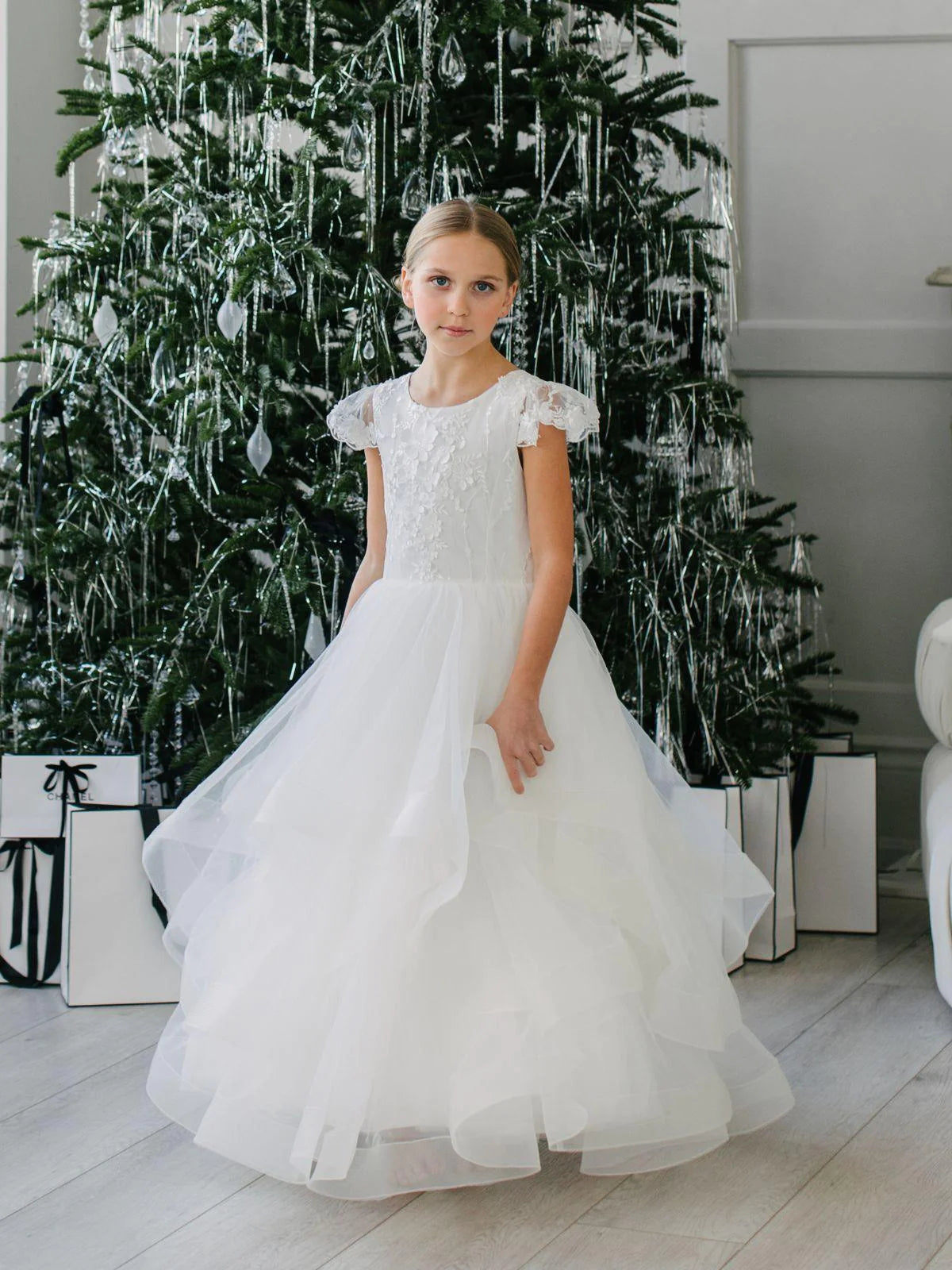 Teter Warm Girl's Communion Dress Off White Lace Tulle - Amara (All sizes available)