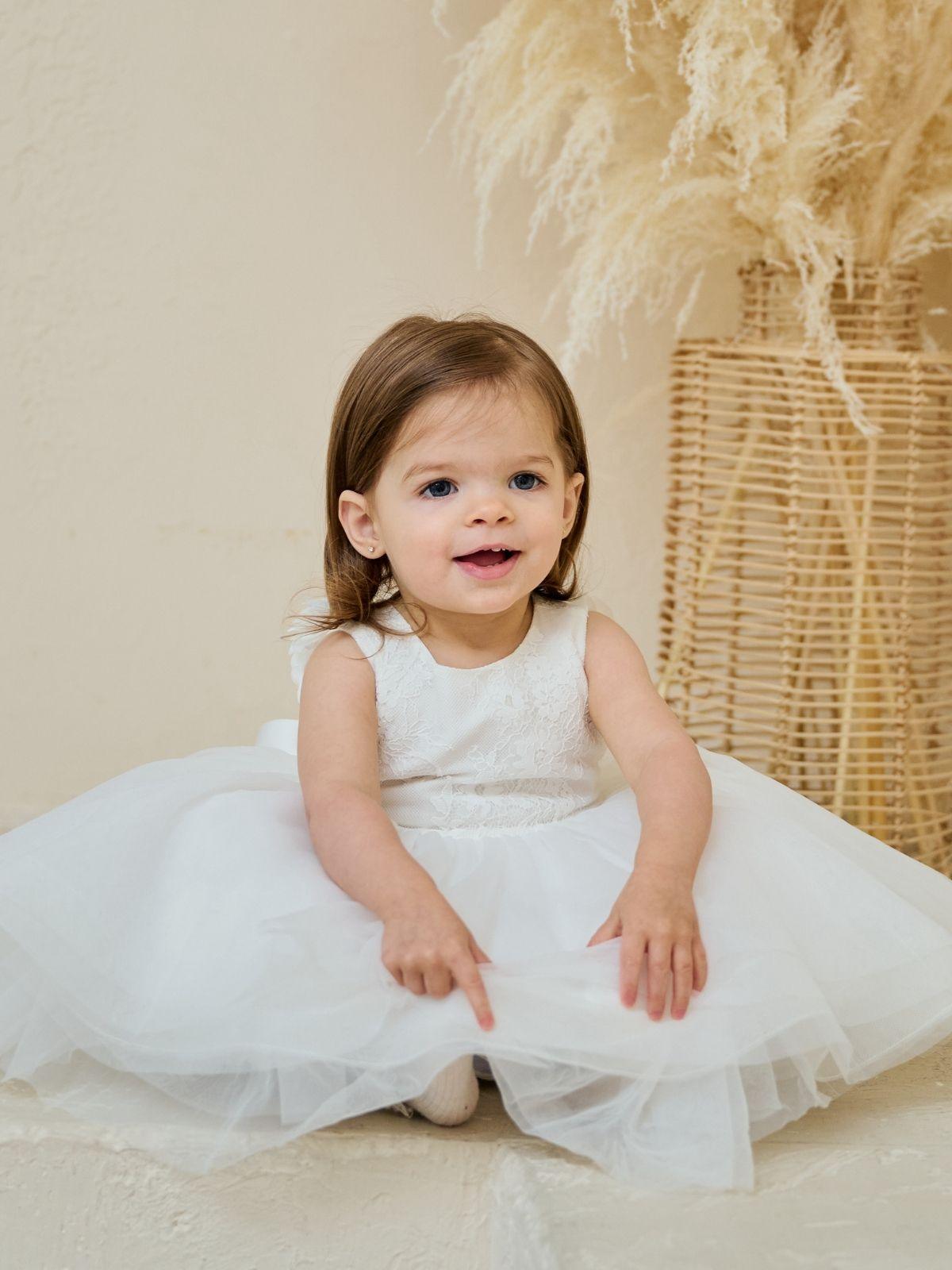 Teter Warm Elegant Daisy Baby White Birthday/Baptism Dress (6m, 9m, 12m, 18m)