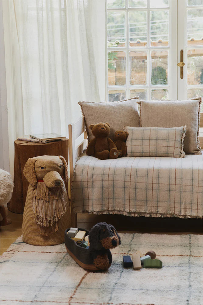 Lorena Canals HANDLOOM KID BED THROW TARTAN BLUE SAGE