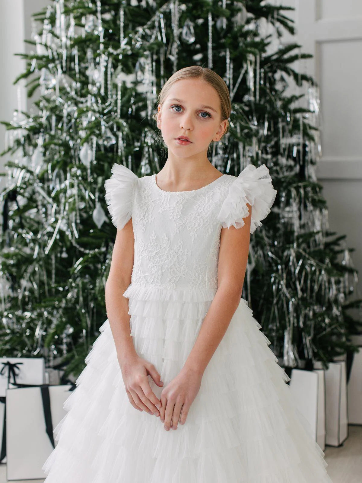 Teter Warm Girl's Communion Dress Off White Lace Tulle - Dorothy (Size 6, 7, 8, 10)