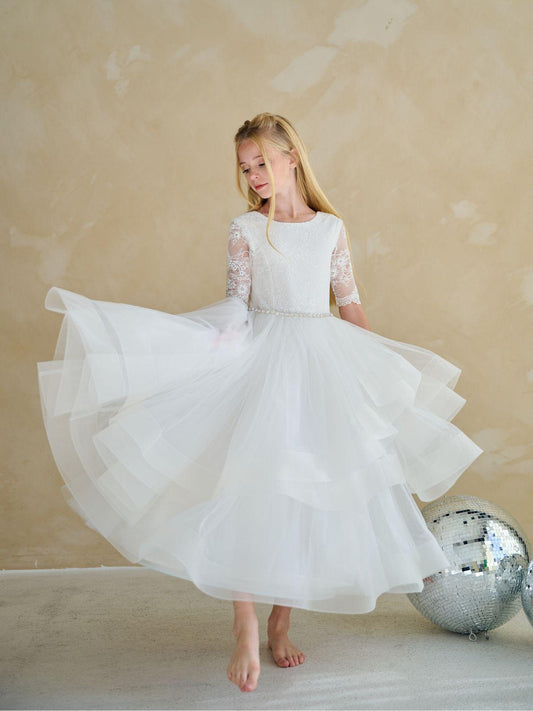 Teter Warm 3/4 Sleeve Embroidered Communion Dress (All Sizes)