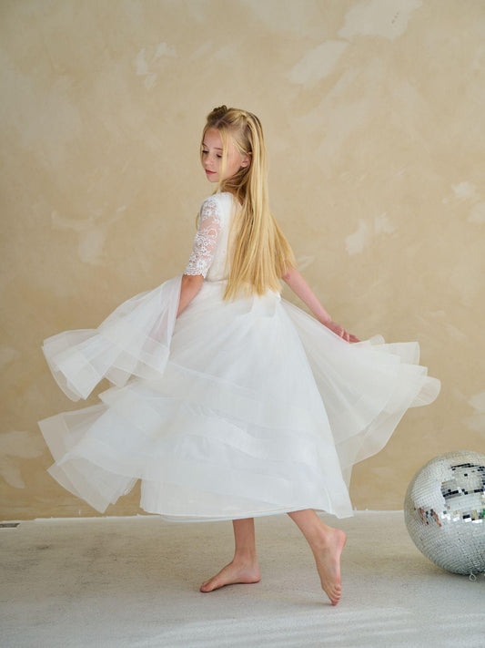 Teter Warm 3/4 Sleeve Embroidered Communion Dress (All Sizes)