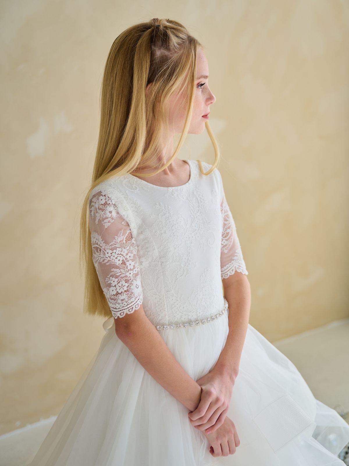 Teter Warm 3/4 Sleeve Embroidered Communion Dress (All Sizes)