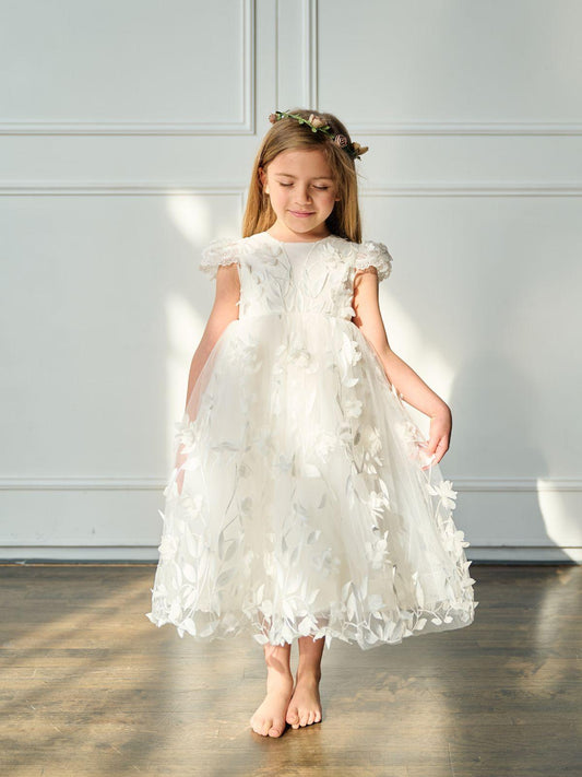 Teter Warm 3D Flower Ruffled Flower Girl Dress (Size 2, 3, 4, 5, 6)