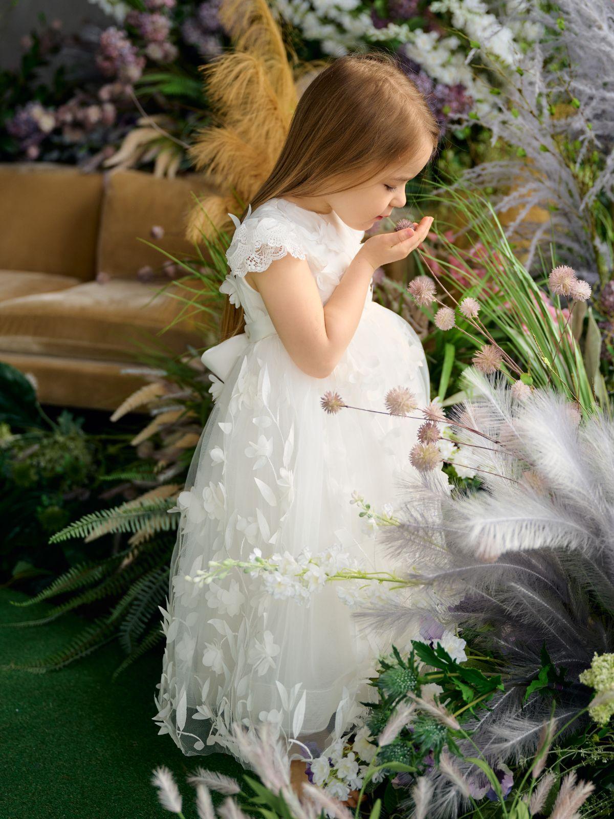 Teter Warm 3D Flower Ruffled Flower Girl Dress (Size 2, 3, 4, 5, 6)
