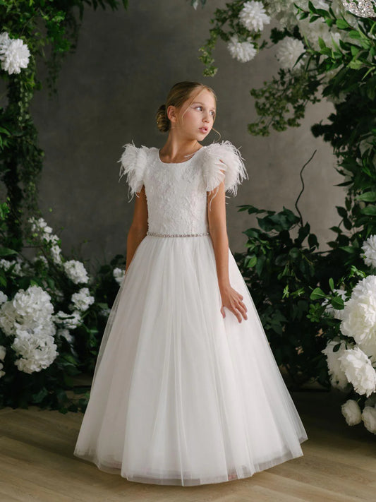 Teter Warm Girl's Communion Off White Lace Tulle Dress: Zoey Dress