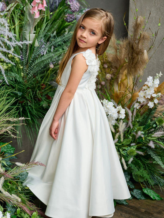 Teter Warm Girl's Off White Satin Flower Girl Dress - Janie (Size 2, 3, 4, 5)