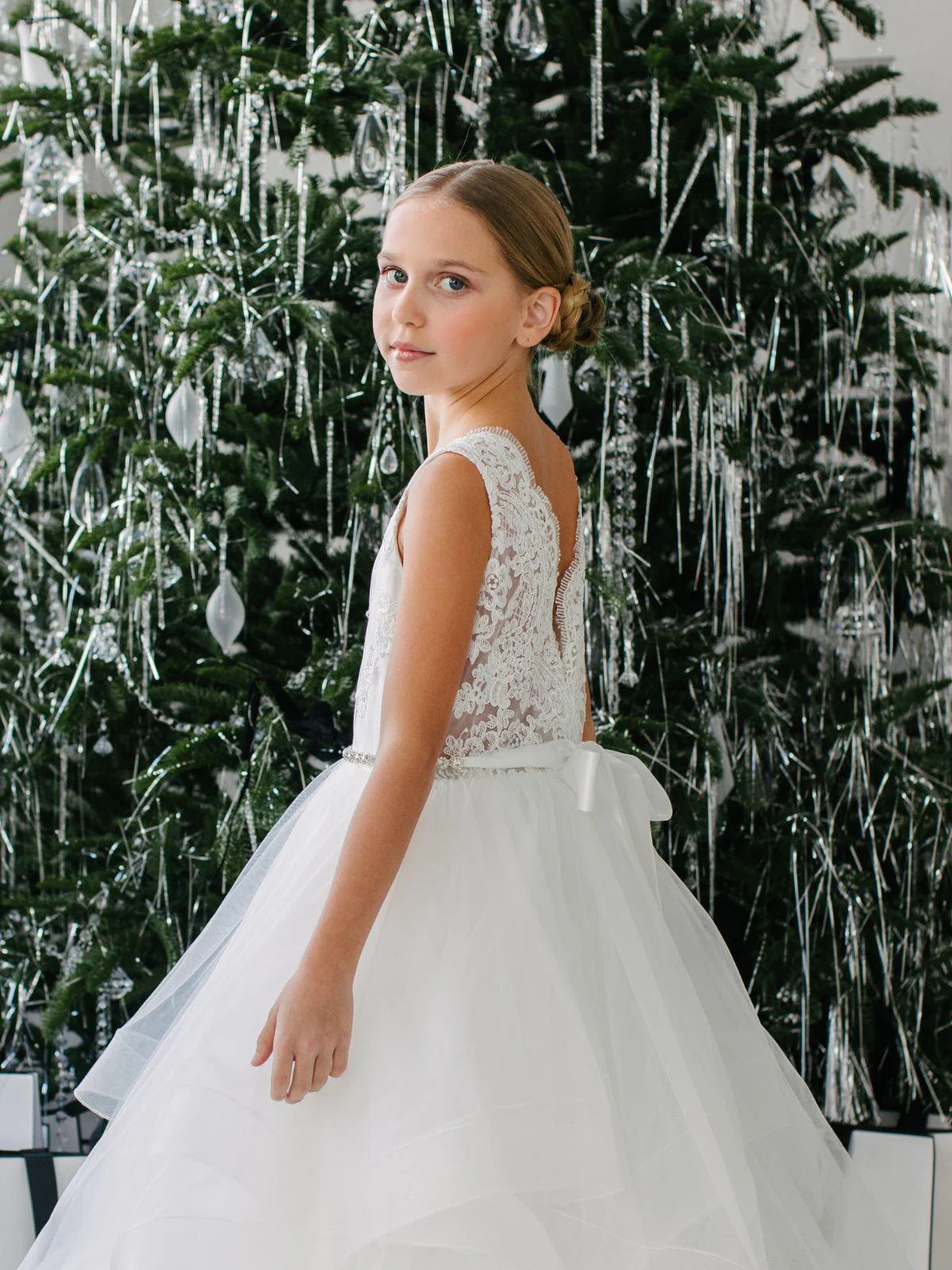 Teter Warm Girl's Communion Dress Off White Lace Tulle - Naomi (All Sizes)