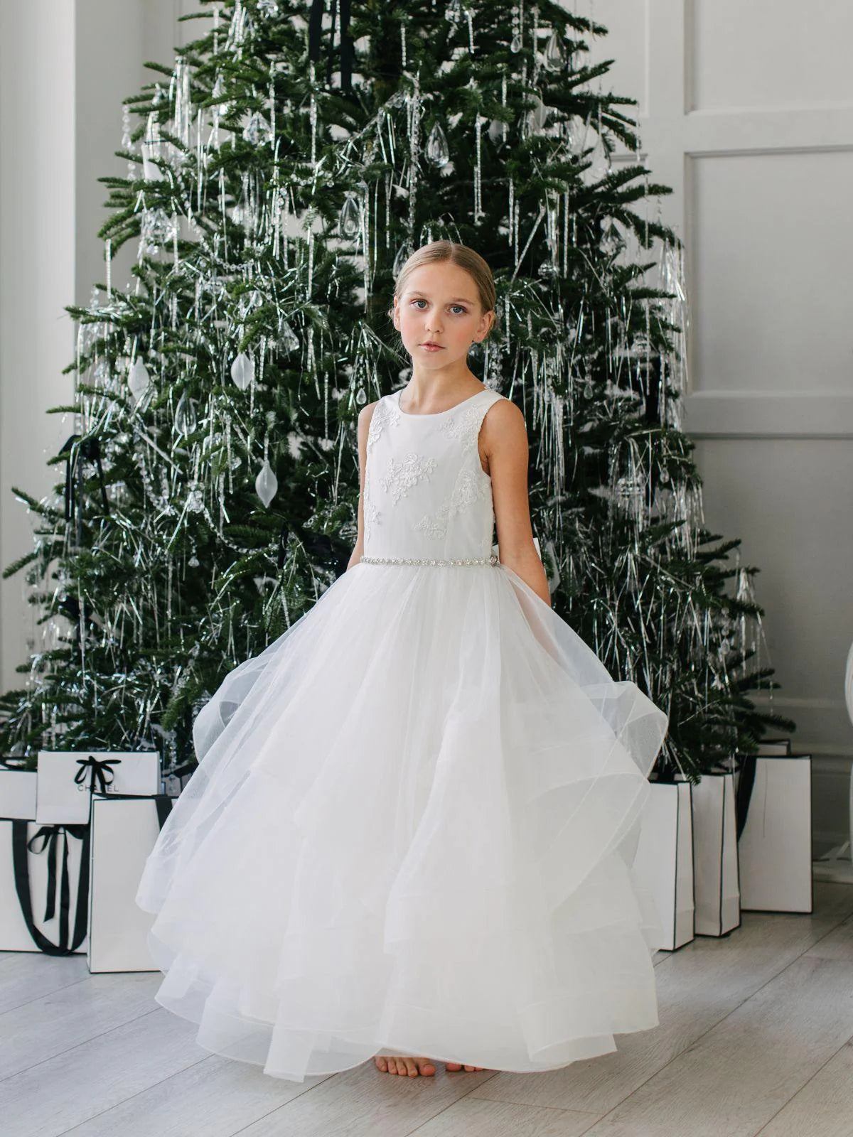 Teter Warm Girl's Communion Dress Off White Lace Tulle - Naomi (All Sizes)