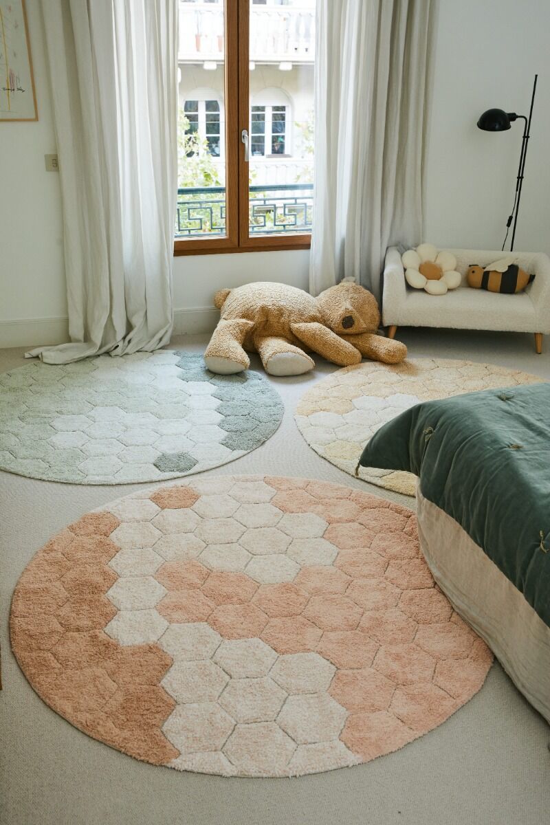 Lorena Canals Washable rug Round Honeycomb Blue Sage
