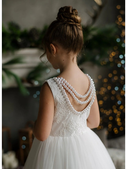 Teter Warm Girl's Communion and Flower Girl Off White Lace Tulle Dress: Danica Dress
