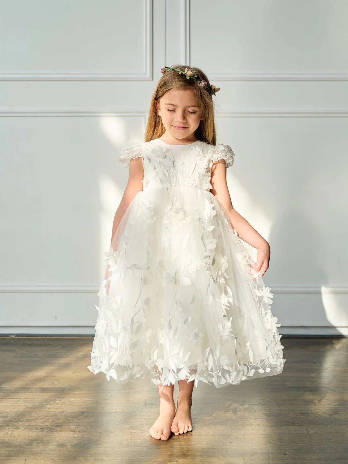 Teter Warm Girl's Off White Tulle Flower Girl Dress Shayna (Size 2, 4, 5, 6)