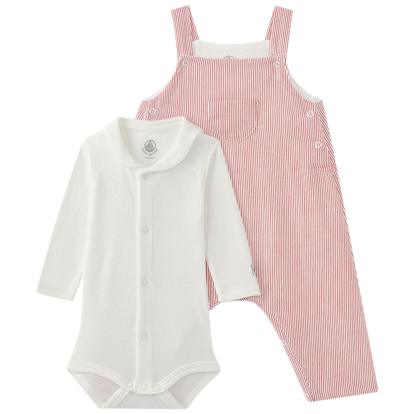 Petit Bateau Baby 2 PC Set Long Sleeve Bodysuit + Overall (1m)