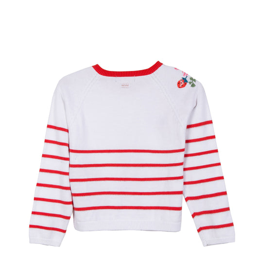 Catimini Red/White Stripe Cardigan With Floral Details (Size 5)