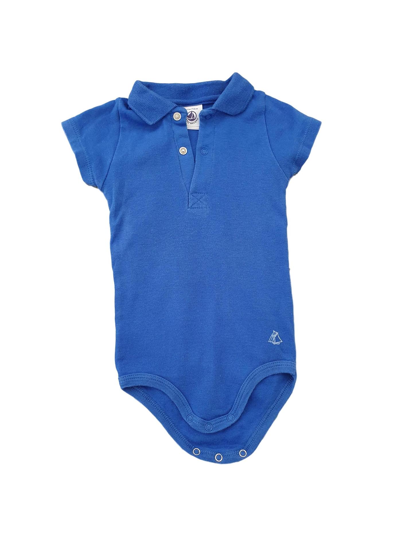 Petit Bateau Short Sleeve Polo Bodysuit with Collar (12m, 18m, 36m)