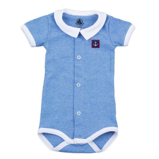 Petit Bateau Short Sleeve Striped Bodysuit with Collar (3m)