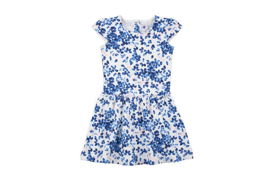 PETIT BATEAU GIRL PRINTED CUP SLEEVE DRESS