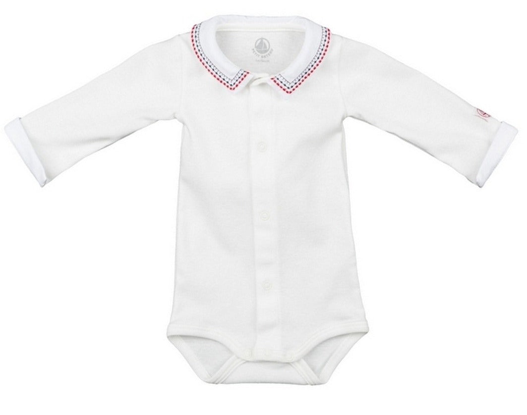 Petit Bateau Long Sleeve Bodysuit with Collar (3m)
