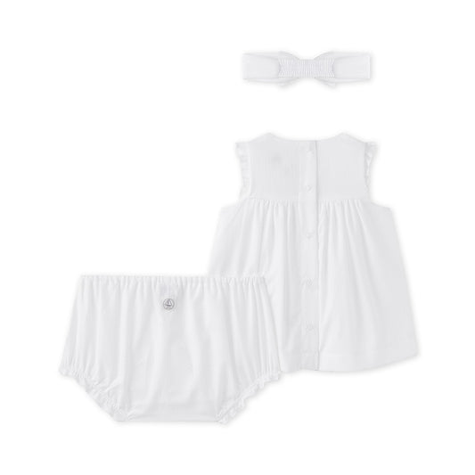 Petit Bateau BABY GIRL 3PC Set Dress Bloomer and Headband