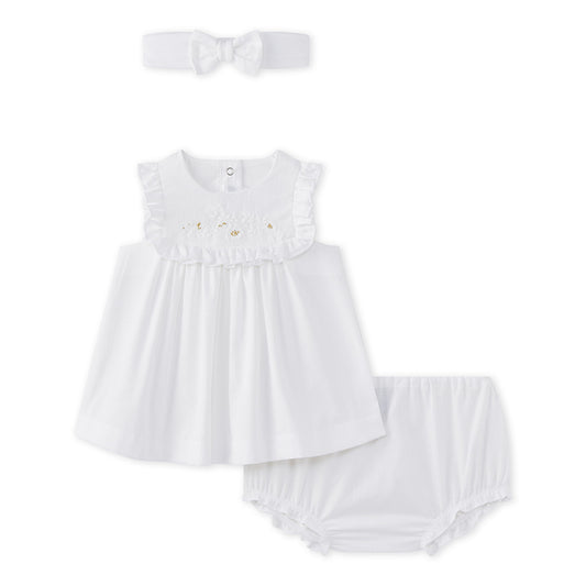 Petit Bateau BABY GIRL 3PC Set Dress Bloomer and Headband