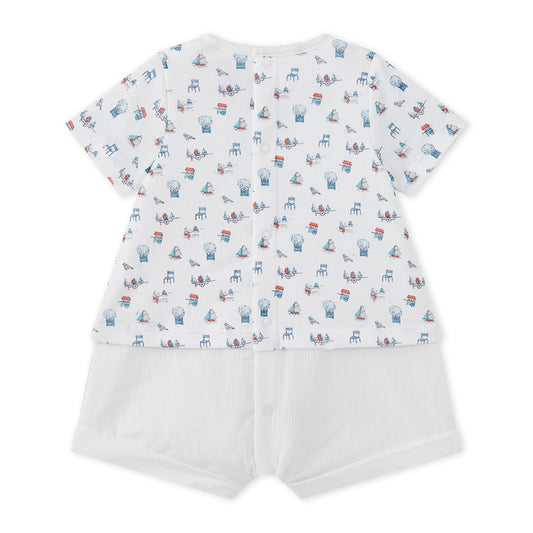 Petit Bateau Baby Boy Printed Top with Attached Shorts (Size 1m)