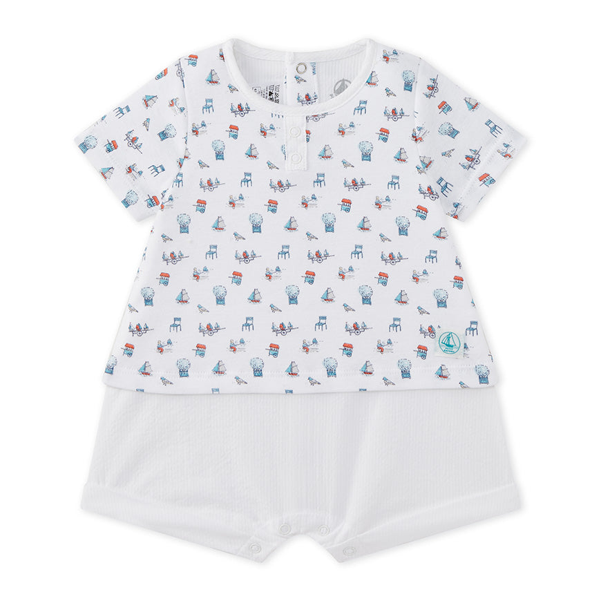 Petit Bateau Baby Boy Printed Top with Attached Shorts (Size 1m)
