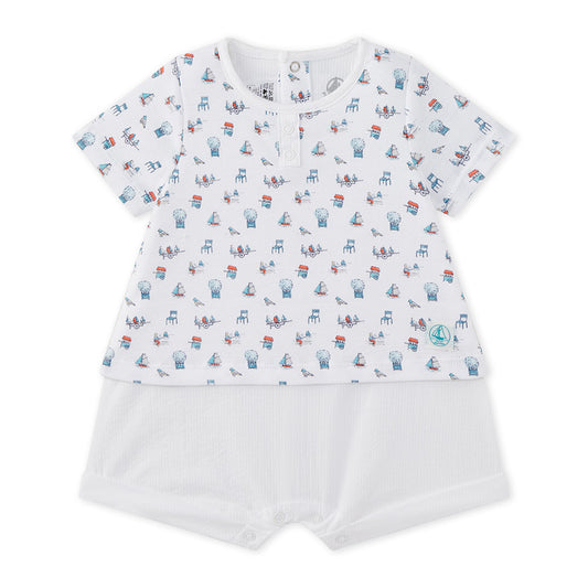 Petit Bateau Baby Boy Printed Top with Attached Shorts (Size 1m)