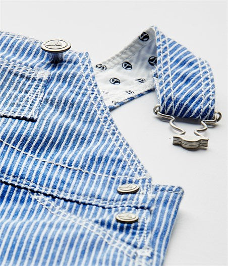 Petit Bateau Baby Boy Overall in Blue/White Stripes (Size 3m, 6m, 36m)