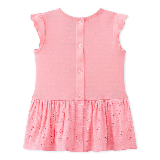 Petit Bateau Baby Girl Short Sleeve Eyelet Skirt Dress in Pink (12m, 18m)