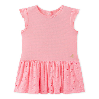 Petit Bateau Baby Girl Short Sleeve Eyelet Skirt Dress in Pink (12m, 18m)