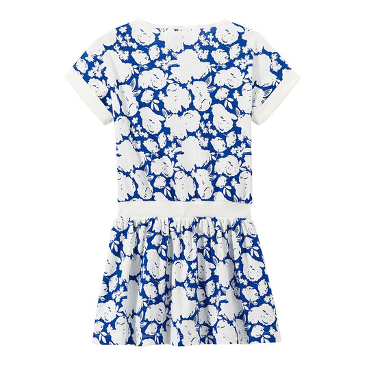 PETIT BATEAU GIRL SHORT SLEEVE FLORAL DROP WAIST DRESS