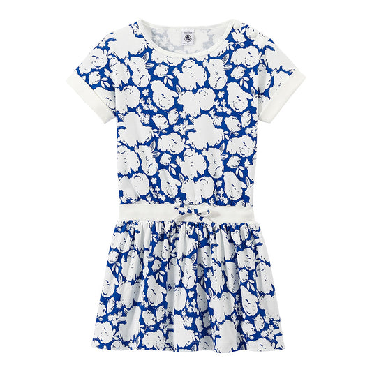 PETIT BATEAU GIRL SHORT SLEEVE FLORAL DROP WAIST DRESS