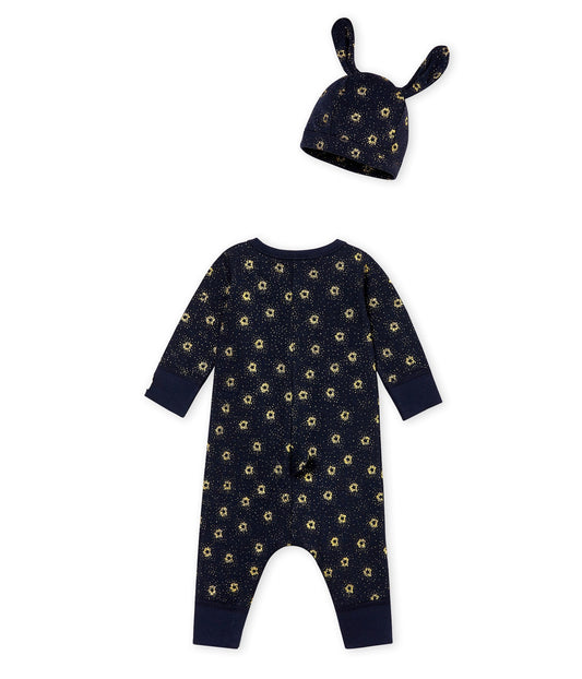 Petit Bateau Baby Long Sleeve Sparkle Romper with Bunny Ear Hat Set (6m)