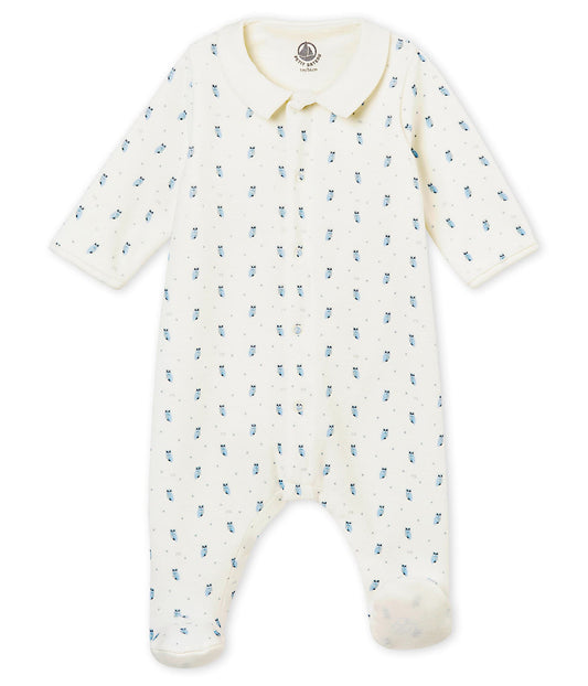 Petit Bateau Baby Boy Velour Print Footie with Attached Bodysuit (NB, 1m, 6m)