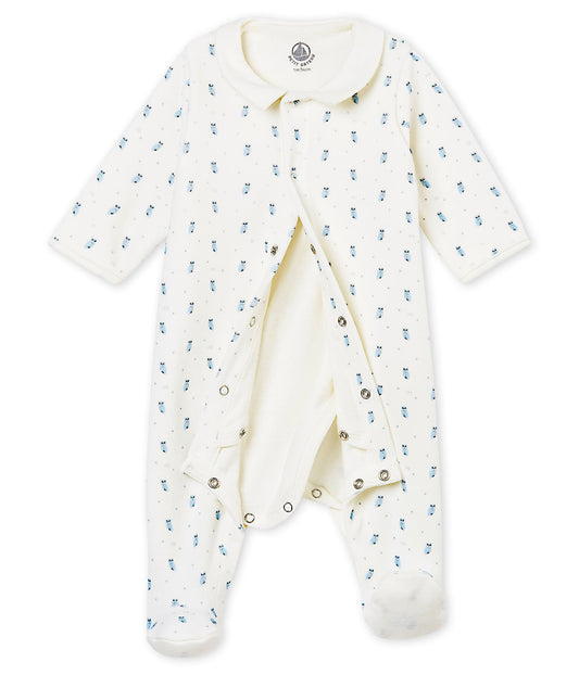 Petit Bateau Baby Boy Velour Print Footie with Attached Bodysuit (NB, 1m, 6m)