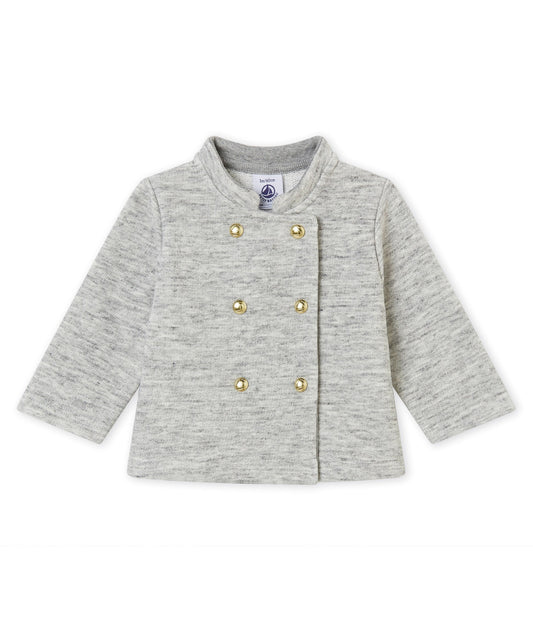 Petit Bateau Baby Girl Grey Cardigan with Gold Buttons (Size 3m)