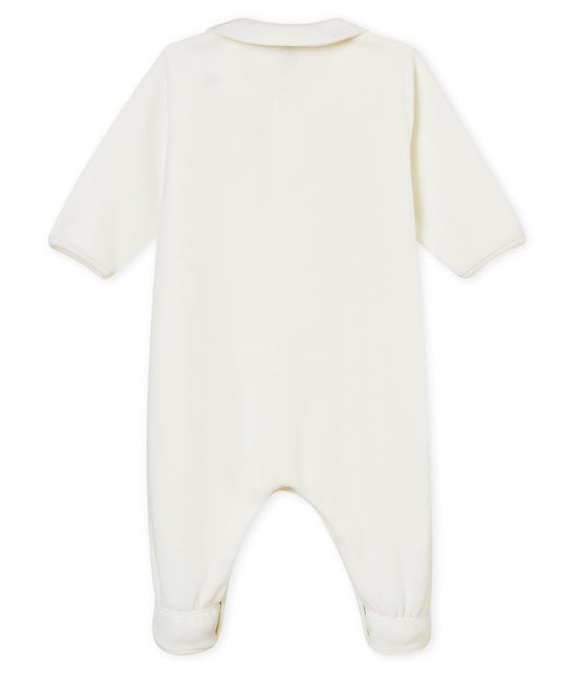 Petit Bateau Velour Front Snap Footie with Collar (6m)