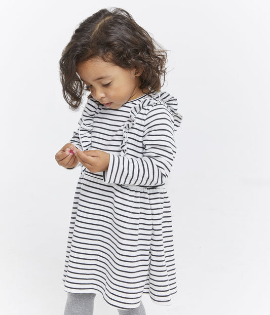 Petit Bateau Baby Girl Long Sleeve Striped Dress with Ruffles (3m, 6m, 24m, 36m)