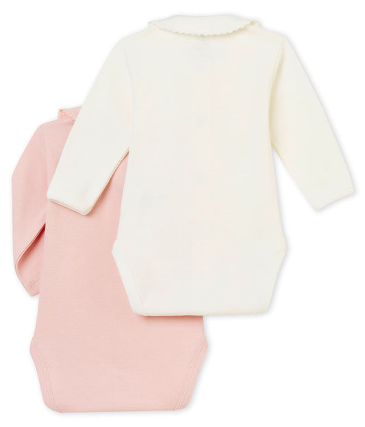 Petit Bateau Baby Girls Set of 2 Bodysuits with Collar (1m, 6m)