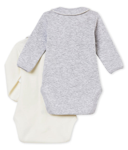 Petit Bateau Baby Set of 2 Long Sleeve Bodysuits with Collar