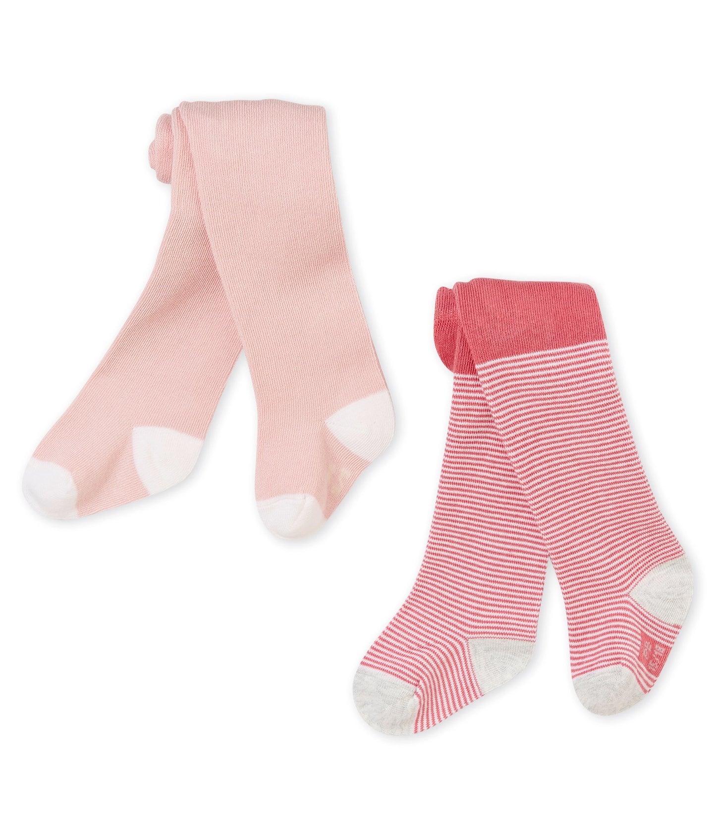 Petit Bateau Baby Girls's Striped and Solid Tights Set of 2(3-6m, 6-12m)
