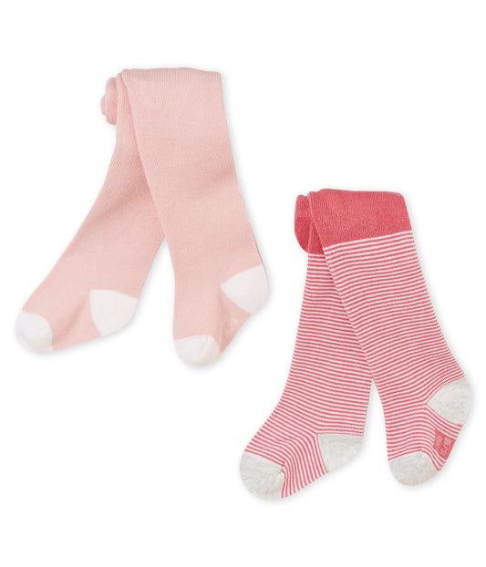 Petit Bateau Baby Girls's Striped and Solid Tights Set of 2(3-6m, 6-12m)