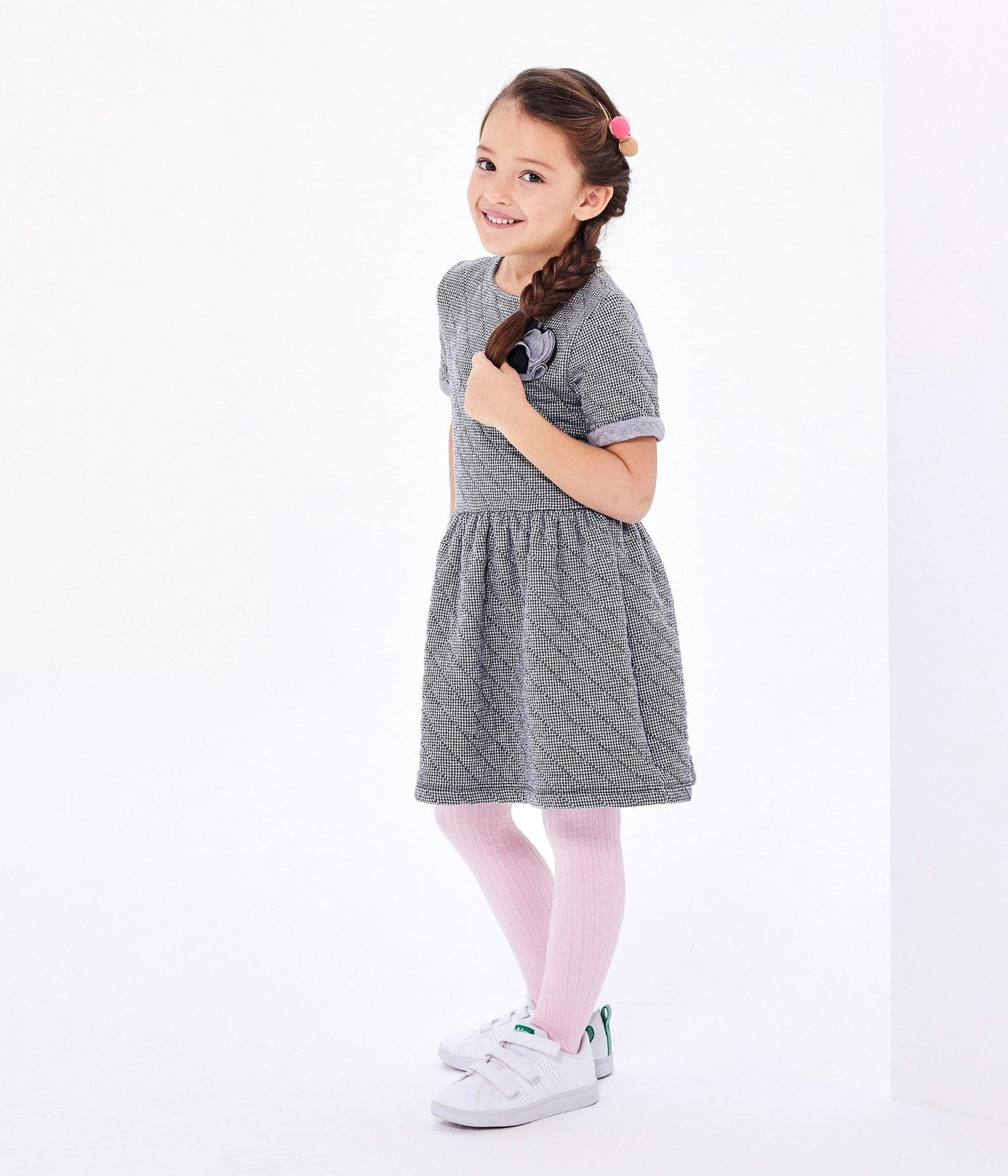 Petit Bateau Short Sleeve Quilted Mini Check Dress (Size 3A)