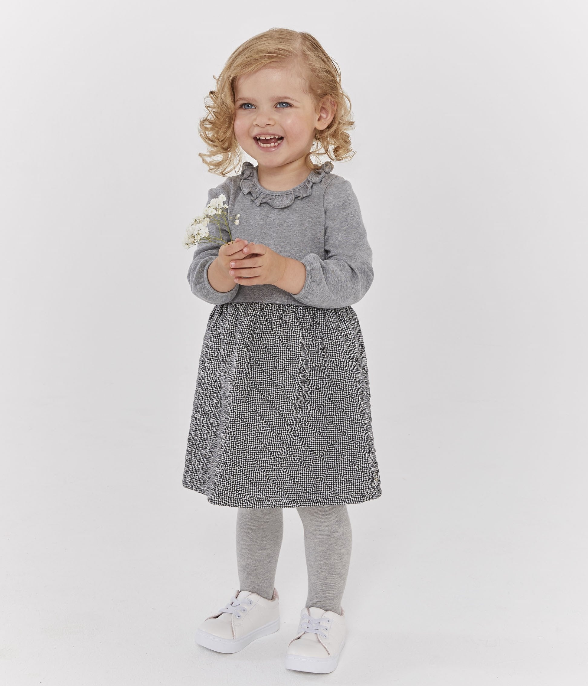 Petit Bateau Baby Girl Long Sleeve Dress with Ruffle Collar Petit Bateau Baby Girl Long Sleeve Dress with Ruffle Collar