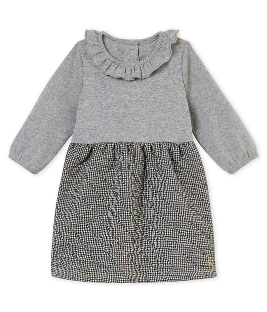 Petit Bateau Baby Girl Long Sleeve Dress with Ruffle Collar