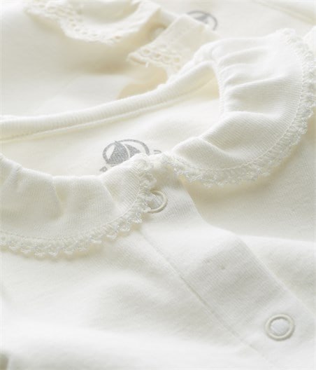 Petit Bateau Baby Girl Long-Sleeved Bodysuit with Collar - Set of 2