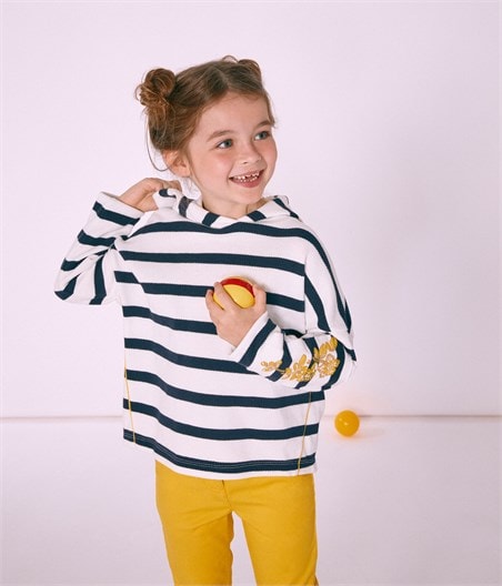 Petit Bateau Girls Hooded Breton Top (Size 3, 4)