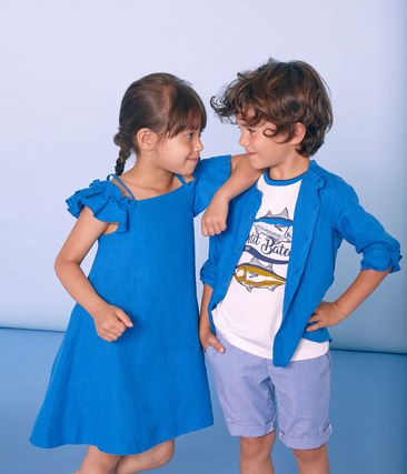 Petit Bateau Girl's Blue Linen Dress (Size 4)