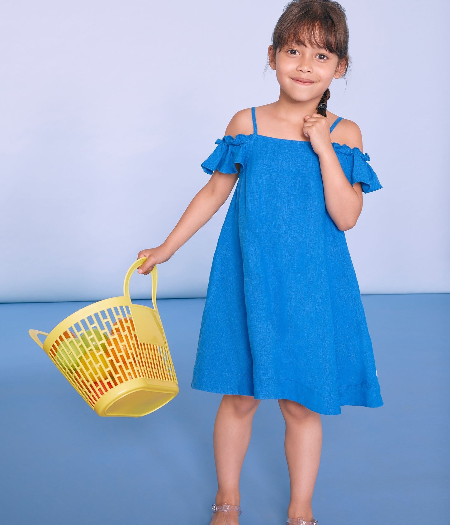Petit Bateau Girl's Blue Linen Dress (Size 4)